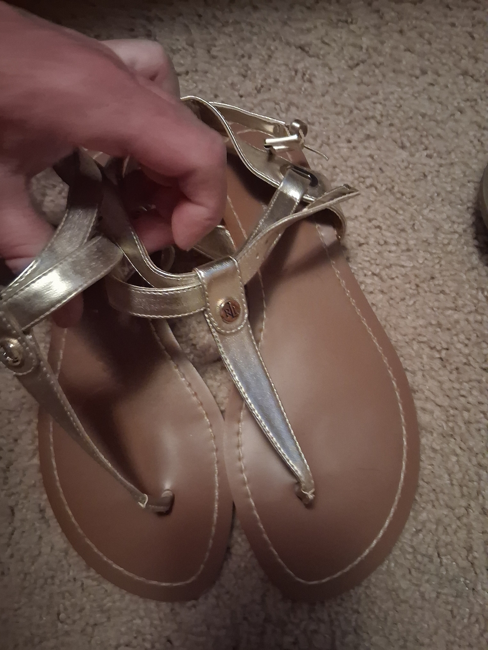 Ralph Lauren Metallic Gold Leather T-Strap Sandals